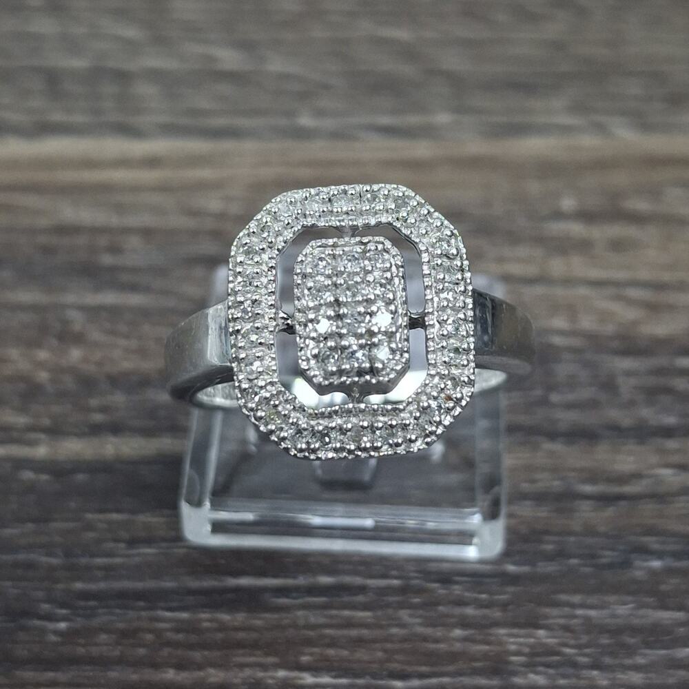 Vintage Heng Ngai 925 Sterling Silver 1/3 CTW Natural Diamond Halo Ring Size 8